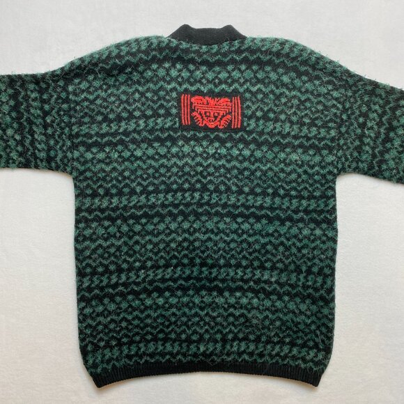 VINTAGE Saks Fifth Avenue Cardigan Sweater Patches WomensXL Green Mohair 80s - Picture 7 of 11